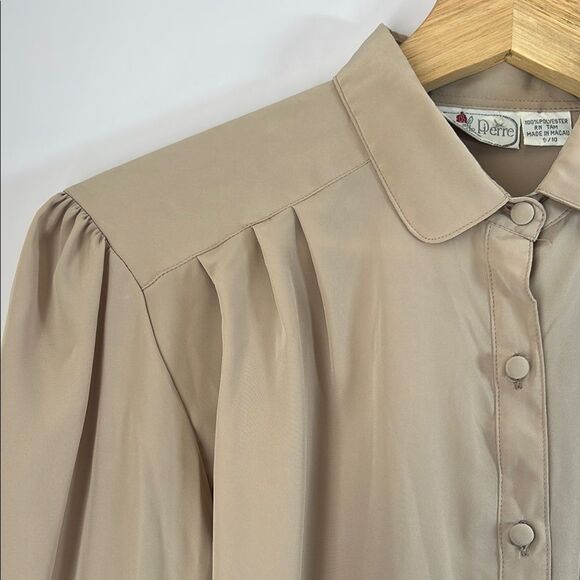 Vintage Jean de Pierre Tan Long Sleeve Pleated Blouse Size 10 NWT Deadstock 1980 - Picture 7 of 9